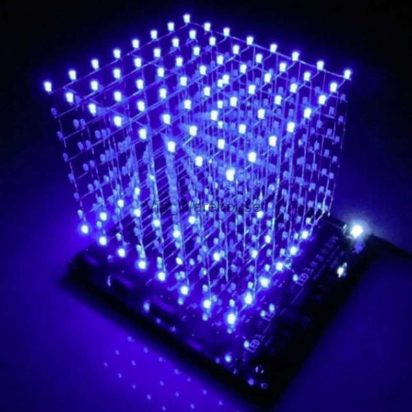 Lâmpadas de mesa Novo Cubo de Luz 3D 8 (peças) Placa PCB + 60 s2 + 573 + 2803 / CUBE8 8x8x8 3D LED + informações e S (3D8S) 3d Led Cube Azul Venda YQ231006