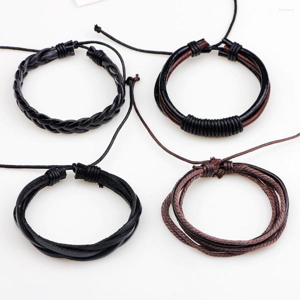 Charme pulseiras 4 pçs/set artesanal boho cigano hippie moda na moda vintage manguito contas de couro punk masculino pulseira para mulheres jóias