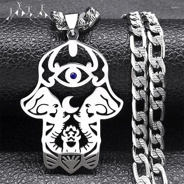 Anhänger Halsketten Hamsa Hand von Fatima Elefant Amulett Indien Halskette Männer Edelstahl Kubanische Link Kette Religiöse Schmuck N9724S05