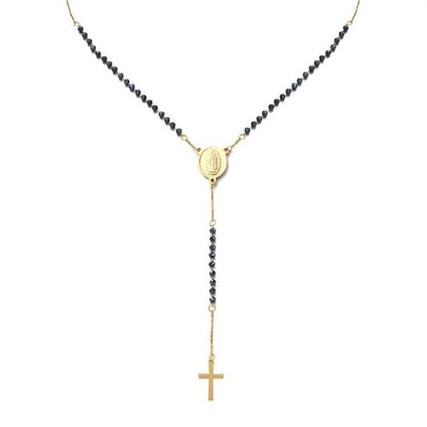 Colares Pingente Católico Aço Inoxidável Rosário Beads Cadeia Y Forma Virgem Colar Para Mulheres Homens Cruz Religiosa Jewelry179f