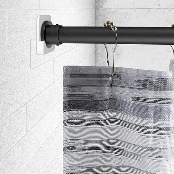 Cortinas de chuveiro 2 peças, suporte de haste de cortina, ganchos adesivos, trilho de roupas, banheiro, sem vara de perfuração, acessórios de banheiro