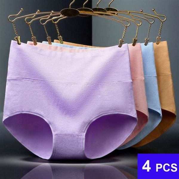 4 pçs / lote mulheres calças de algodão roupa interior respirável lingeries trigonométricas feminino sexy calcinha corpo moldar briefs cintura alta261t