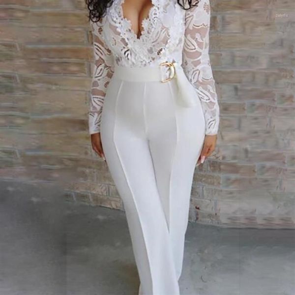Macacão casual para mulheres calça longa branco formal elegante na moda macacões femininos plus size305a