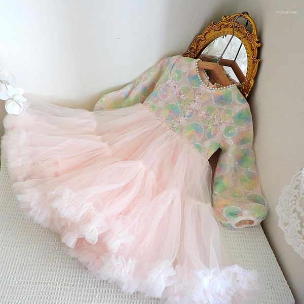 Vestidos de menina lolita meninas flor tutu vestido para crianças petti babados crianças ins moda princesa roupas
