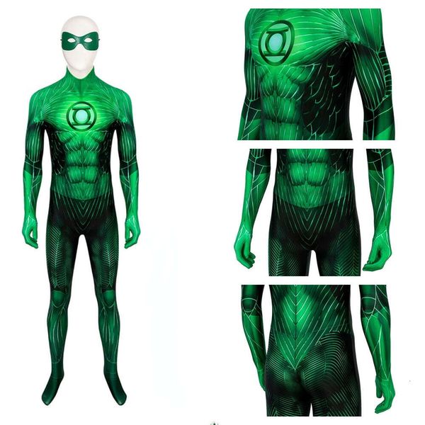 Homem verde zentai cosplay lanterna traje adulto homem cosplay bodysuit zentai terno macacão verde com máscara de olho