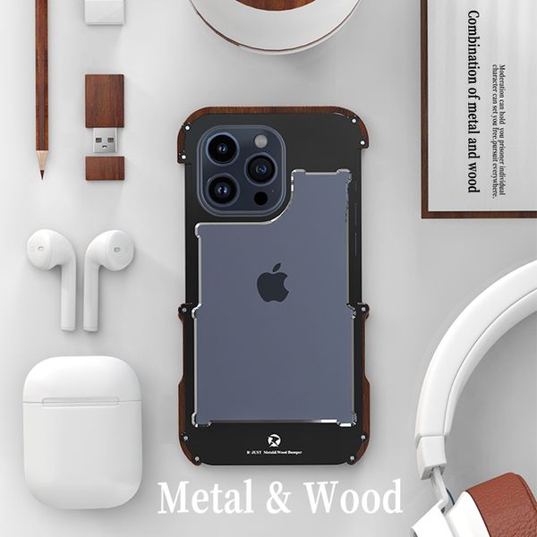 Luxuriöse Vogue-Telefonhülle aus Metall für iPhone 15 Plus 14 13 12 11 Pro Max XR XS, langlebig, robust, vollständig schützend, weicher Stoßfänger, ausgehöhlte Holzschale aus Aluminiumlegierung, stoßfest