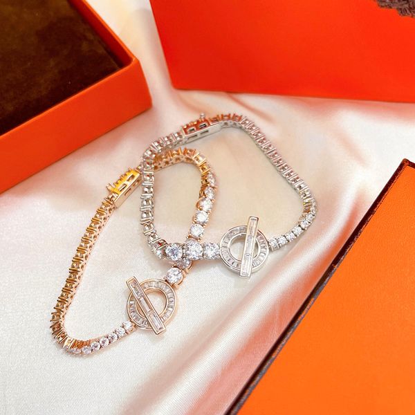 Charme de luxo feminino jóias pulseira de ouro versátil cruz barra mosaico diamante design moda simplicidade designer espumante e lindo senhora pulseira de prata