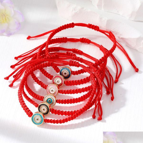 Bracelets de charme Bracelet de cils en métal mauvais œil femmes à la main réglable tissé corde rouge chaîne chanceux yeux perles sangle fille P Dhgarden Dhixt