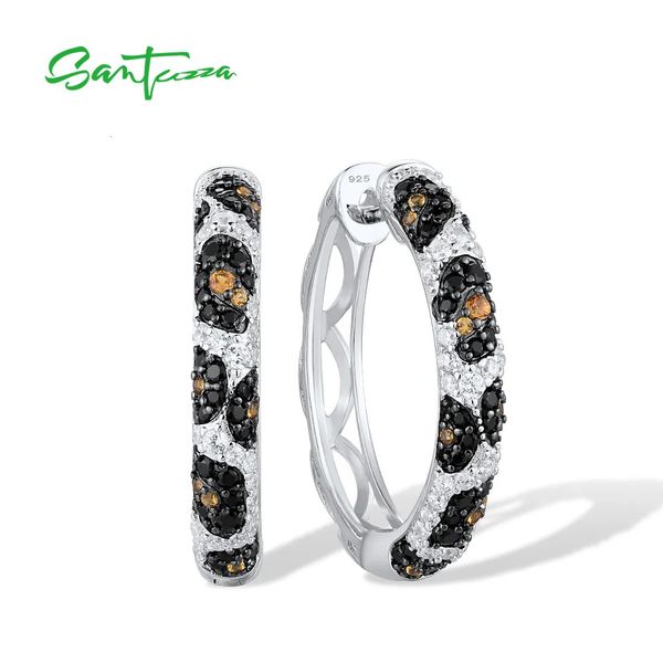 Hoop Huggie Santuzza Pure 925 Brincos de Prata Esterlina para Mulheres Preto Spinel Amarelo Branco Cubic Zirconia Glamorous Trendy Fine Jewelry 231005