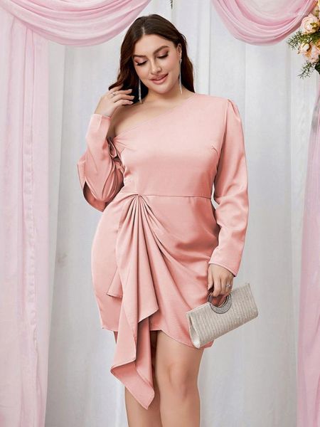 Plus size vestidos de ombro frio mini para mulheres mangas compridas babados assimétrico vestido festa clube baile cocktail vestidos 2023