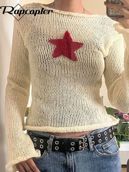 Damenpullover Rapcopter y2k Star Sweaters Grunge Cute Slim Slash Neck Jumpers Harajuku Prepply Korean Pullovers Streetwear Women Aesthetic Top 231005