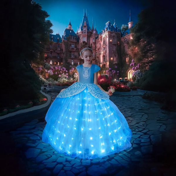 Mädchenkleider Uporpor Mädchen Cosplay LED Dress Up Kleidung für Mädchen Weihnachten Halloween Party Prinzessin Kostüm Kinder Geburtstag Kleid 231005