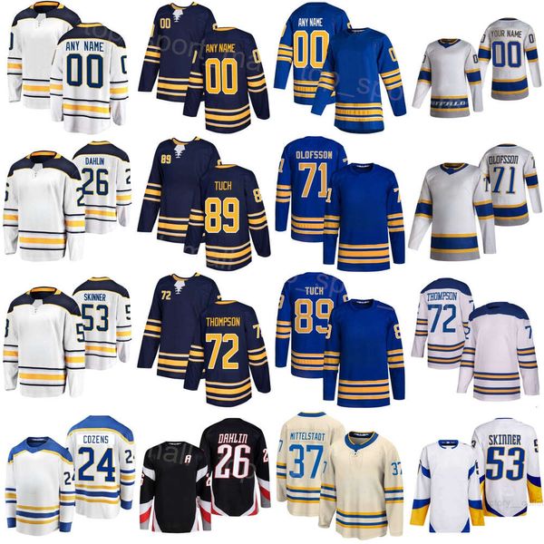 Erkekler Kadın Hokey 72 Tage Thompson Formaları 53 Jeff Skinner 89 Alex Tuch 26 Rasmus Dahlin 24 Dylan Cozens 37 Casey Mittelstadt 71 Victor Olofsson Özel İsim Numarası