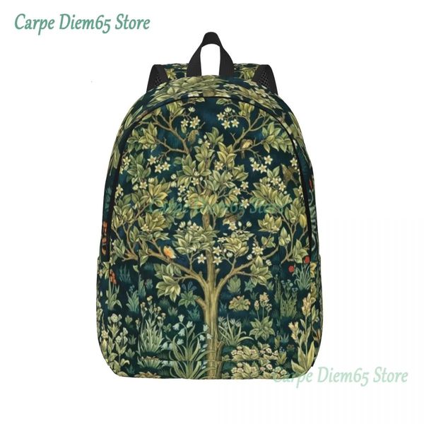 Sacos escolares Árvore da vida por William Morris Canvas Mochila Floral Têxtil Padrão College Travel Bookbag Serve para 15 polegadas Laptop 231005