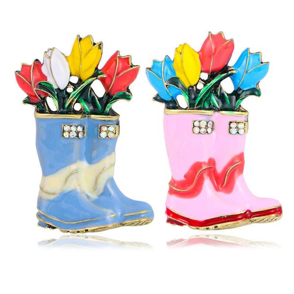 Designer de luxo broche estilo pastoral medieval botas broches high-end arranjos florais botas broches óleo gotejamento tulipas acessórios acessórios