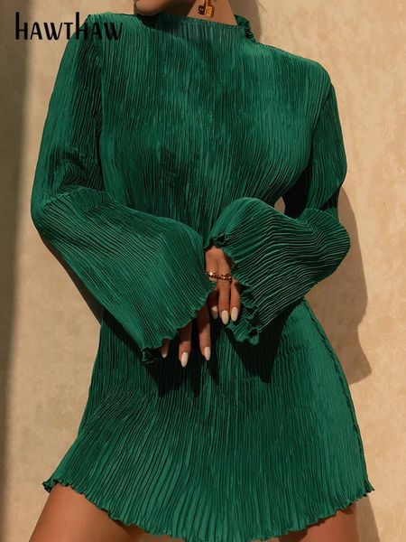 Базовые повседневные платья Hawthaw Women Элегантная уличная одежда с длинными рукавами Bodycon Green Fall Mini Dress Осенняя одежда Оптовые товары для бизнеса 231005
