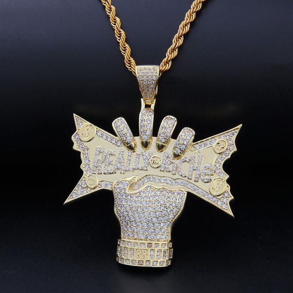 2019 neue 14K Gold CZ Zirkonia US-Dollar Geld in der Hand Herren Halskette wirklich reicher Designer Luxus Hiphop Schmuck Geschenke für Guy334I