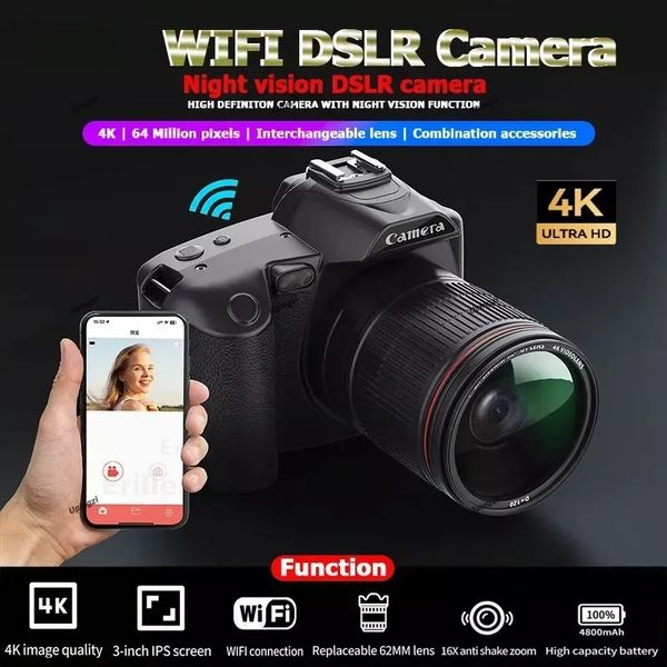 Filmadoras WIFI Night Vision DSLR Camera 4K Professional Camcorder Digital HD Video Recorder16X TimeLapse Estabilizador Webcam Mp3 Player 231006