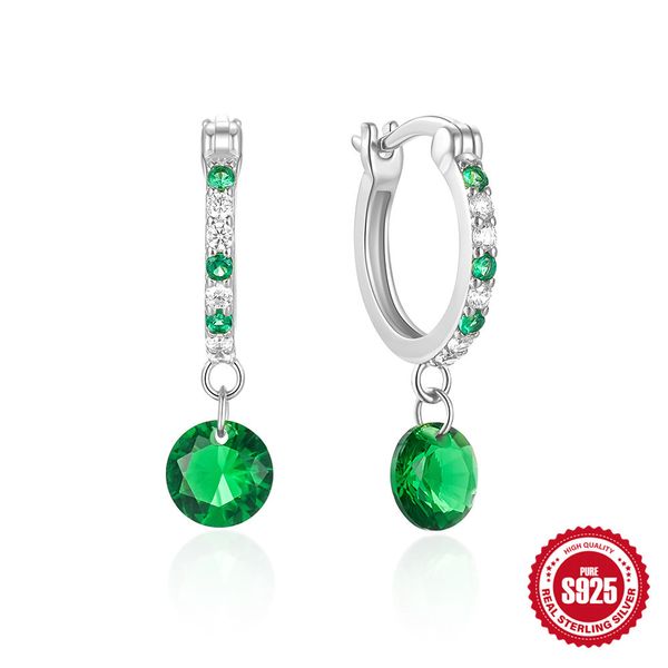 Orecchini a cerchio pendenti con zirconi verde smeraldo di lusso in argento sterling 925 accessori per gioielli per l'orecchio di moda da donna
