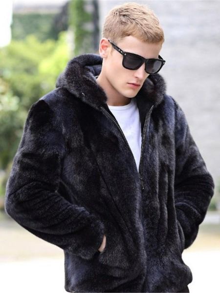 Jaquetas masculinas Mens Faux Fur Jacket Moda Luxo Com Capuz Outerwear Zipper Slim Fit Outono Inverno Manga Longa High Street Casual Casaco Masculino