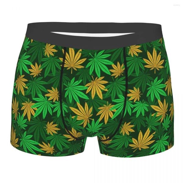 Cuecas folha homens roupa interior plantas natureza boxer briefs shorts calcinha novidade respirável para homme plus size