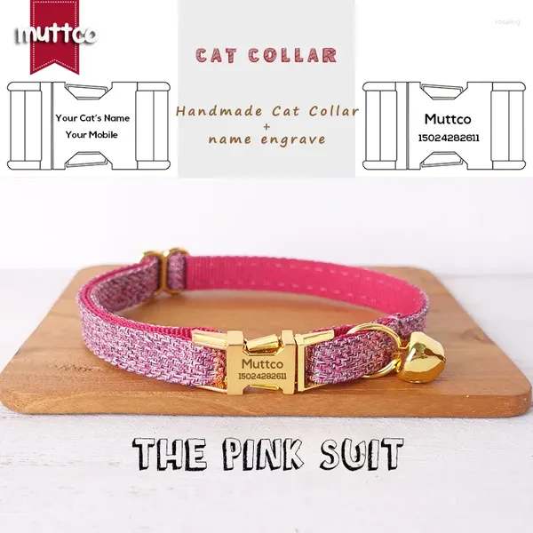 Katzenhalsbänder MUTTCO Retail Handgefertigtes, graviertes, hochwertiges Metallschnallenhalsband für das PINK SUIT-Design, 2 Größen UCC070B
