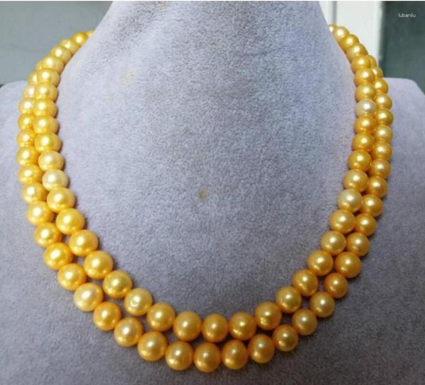 Цепочки Модные ювелирные изделия Ожерелье с круглым жемчугом из натурального золота Южных морей 8–9 мм 60 дюймов 14 К