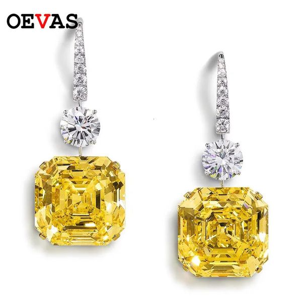 Ohrmanschette OEVAS 925 Sterling Silber Asscher-Schliff mit hohem Kohlenstoffgehalt Citrin-Edelstein Tropfen baumelnde Damenohrringe Feiner Schmuck Großhandel 231005