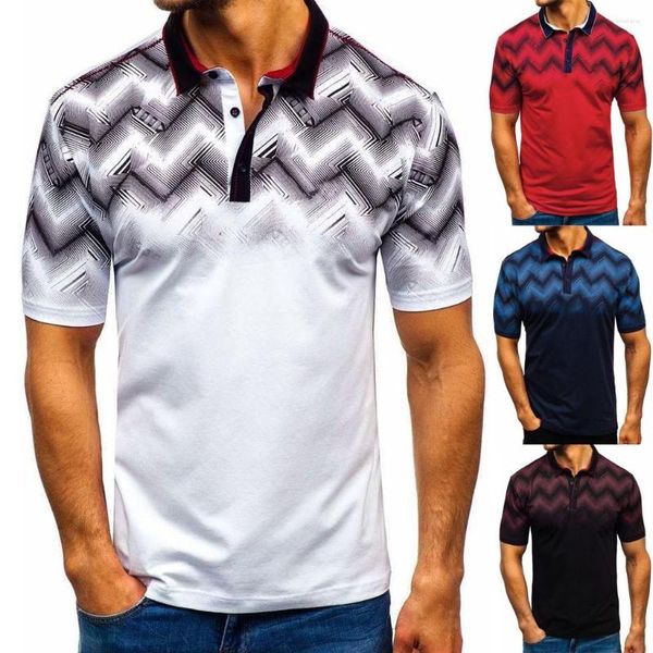 Homens camisetas Gradiente Stripe Splicing Padrão Casual Moda Cardigan Coreano Tops Estilo Americano Europeu