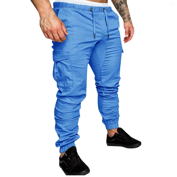 Männer Hosen Fracht Männlichen Slim Fit Overalls Einfarbig Hosen Multi-Tasche Casual Pantalon De Travail Pour Homme 2023