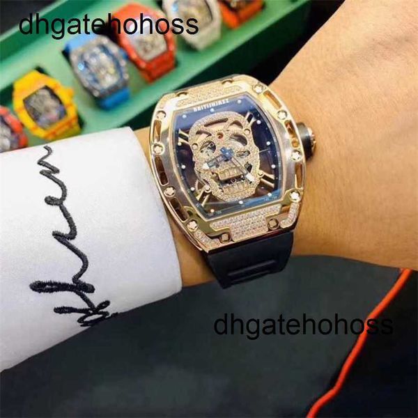 Richardmill Orologio Milles Richards Mile Uomo Nuovo Stile Personalità Alternativa Testa Del Cranio Tendenza Quadrante Grande Impermeabile A Forma Di Barile Meccanico Vuoto Pieno Trasparente