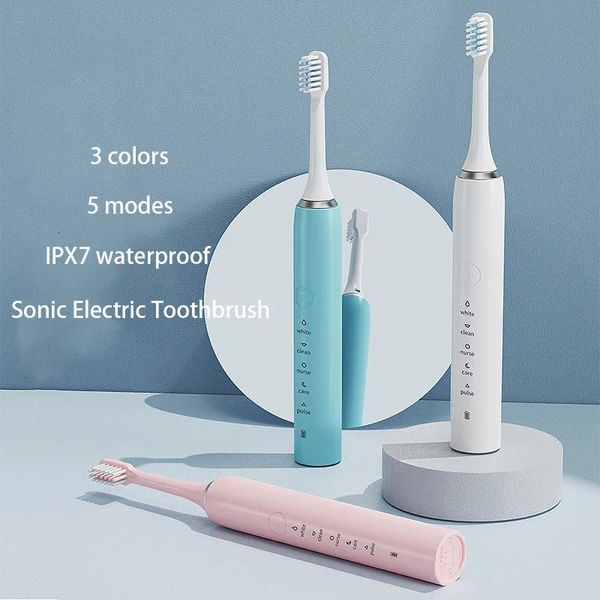 Escova de dentes sônica elétrica recarregável escovas de dentes adulto temporizador lavável ultra sônico eletrônico branqueamento limpeza dentes 231027