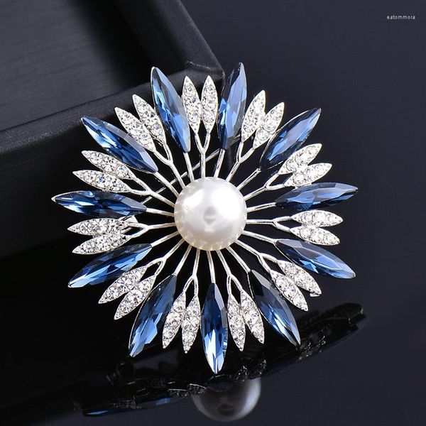 Broches Leeker luxuoso oco flor broche para mulheres pino rosa cinza azul zircão cúbico acessórios de jóias vintage 186 lk6