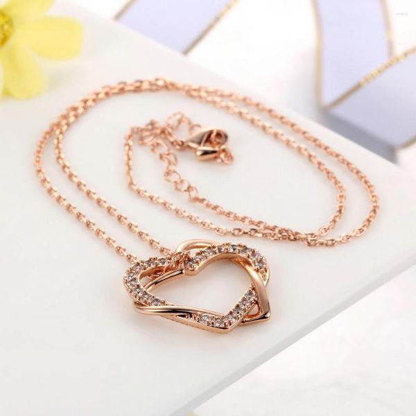 Anhänger Halsketten ZHOUYANG Top Qualität Herz Zu Rose Gold Farbe Halskette Schmuck Hergestellt Mit Österreich Kristall N062 N063