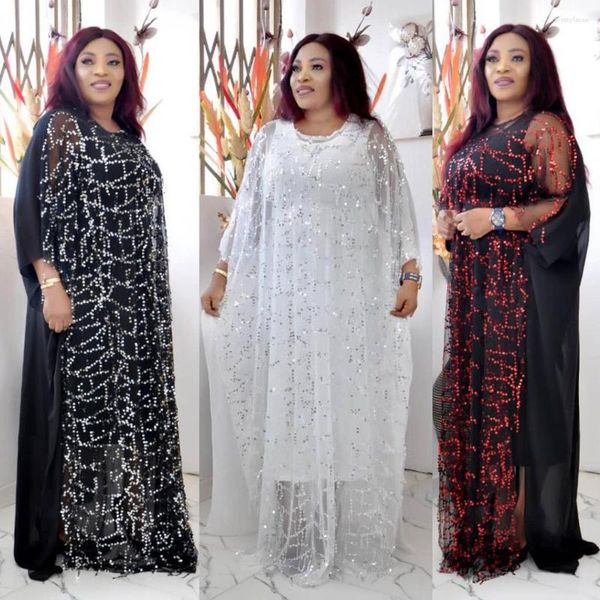 Ethnische Kleidung African Dashiki Frauen Pailletten Maxikleid Übergröße Kaftan Marokkanischer Kaftan Dubai Abaya Jilbab Partykleid mit Innenkleidern