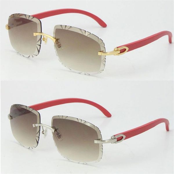 Metallrandlose Holzsonnenbrille für Männer und Frauen mit roter, birnenförmiger Gesichtsbrille aus Holz, UV400, mehrfarbige Auswahllinse, 18 Karat Gold, männlich und 271er