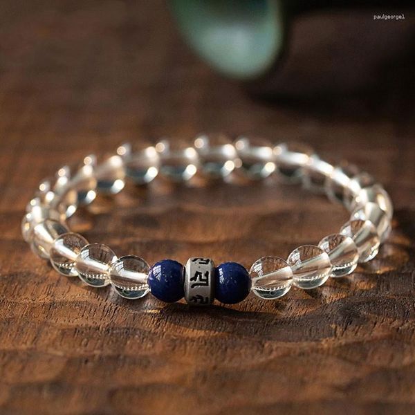 Charm-Armbänder, natürlicher weißer Kristall mit Buddha-Perlen, sechs Worte, Wahrheit, Lapislazuli, Herren- und Damenmode, frisches Einzelring-Armband