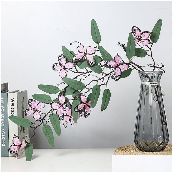 Flores decorativas grinaldas borboleta flor videira decoração de casa eucalipto folha artificial pacote rattan para mesa decoração de jardim drop dhvao