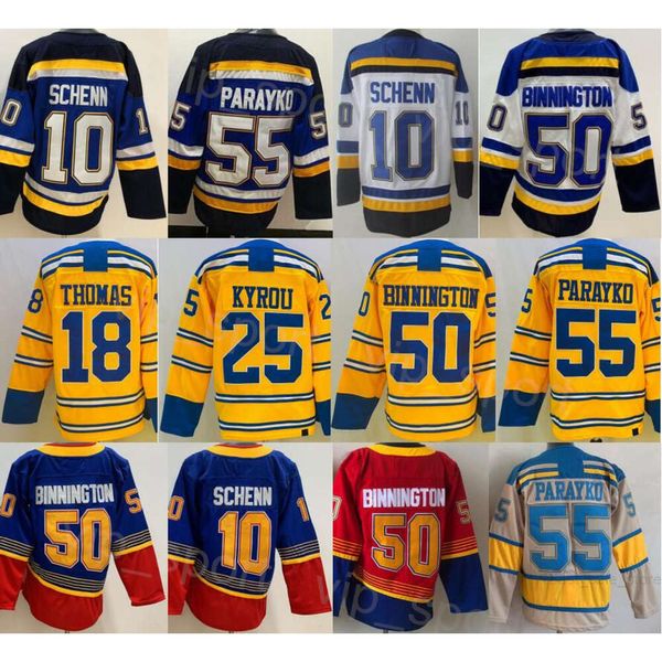 Mens Hóquei 10 Brayden Schenn Jerseys Reverse Retro 18 Robert Thomas 25 Kyrou 50 Binnington 55 Colton Parayko Winter Classic Heritage Bordado Azul Branco Amarelo