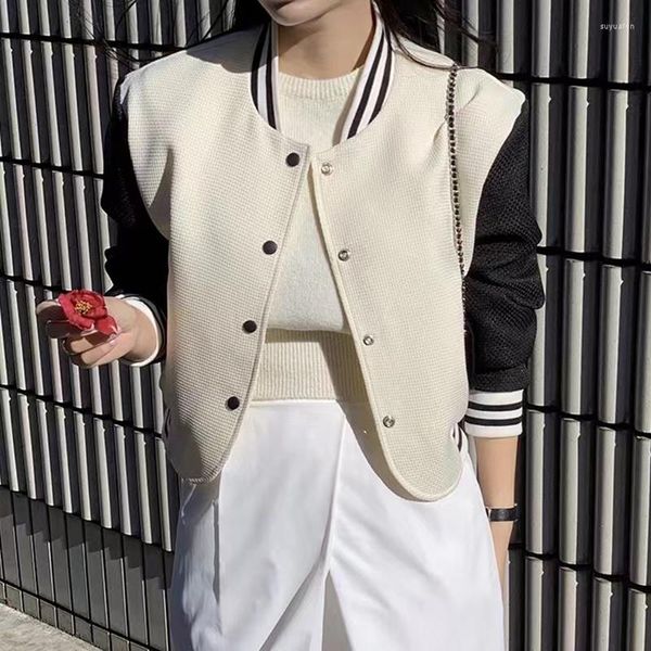 Giacche da donna Giacca da baseball coreana chic retrò patchwork Studente Cappotto corto allentato casual Colore Ragazza sportiva Autunno