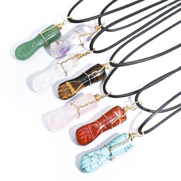 Ожерелья с подвесками FYJS, уникальная посеребренная проволока, форма руки, много цветов, кварцевый камень, веревка, цепочка, ожерелье, украшения, ювелирные изделия