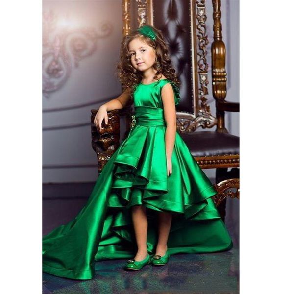 Nuovo arrivo verde smeraldo ragazze abiti da spettacolo High Low Princess Flower Girls abiti per matrimoni Lovely Kids Comunione Dress176q