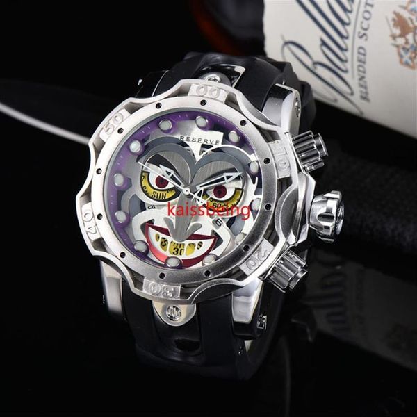 Ksa marca de luxo invicto reserva veneno dc comics joker pulseira de borracha 52mm relógio de quartzo masculino reloj hombres314f261o