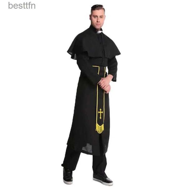 Thema Kostüm Dress up Dance Party Schwarz Erwachsene Priester Robe Männer Pate Kommen Halloween Cosplay AnzugL231007