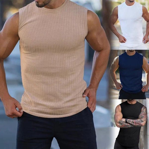 Homens Tanques Verão Homens Colete Esportes Fitness Secagem Rápida Respirável Elástico Sem Mangas T-shirt Vertical Stripe Gym Running Training