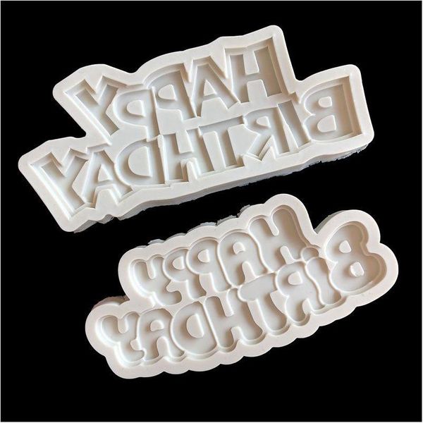 Moldes de cozimento Feliz Aniversário Sile Mold Inglês Letras Doces Fondant Gum Paste Bolo Decoração Palavra Board DIY Suprimentos MJ1235 Drop D DHSNL