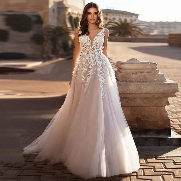 Abiti da sposa modesti taglie forti Matrimonio in spiaggia Chiffon con lacci sul retro Abiti da sposa Boho semplici ed eleganti dgws