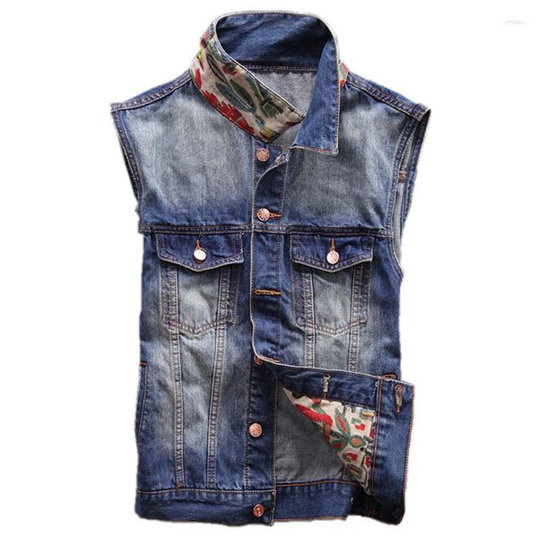 Gilet da uomo Gilet da uomo retrò blu ricamo giacche senza maniche giapponese streetwear hip hop denim Ly stilista