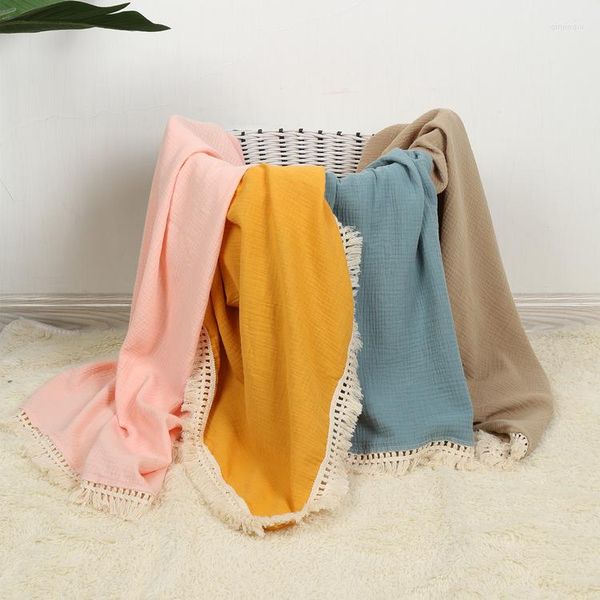 Cobertores Baby Boho Fringe Clanta de duas camadas Cotton Muslin Swaddle Wrap para Gif Born Beddler Essential