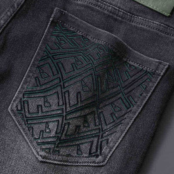 Jeans masculinos designer designer impresso outono cinza preto tridimensional estampagem lavagem gato barba estilo high-end calças casuais s54x cghg